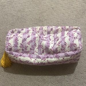 Purple and White Quilted Pouch with Tassel zipper pull